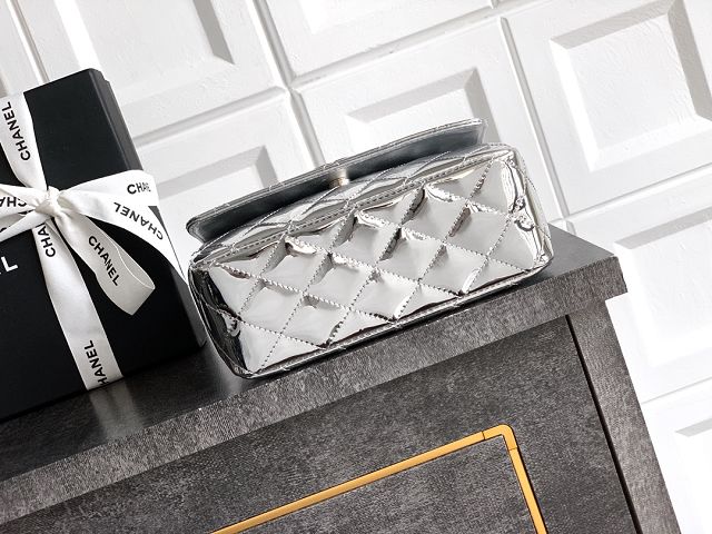 CC original patent calfskin top handle clutch AP3240 silver
