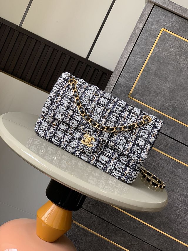 CC original tweed medium flap bag A01112 black&white