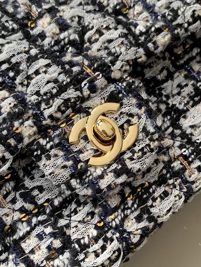 CC original tweed medium flap bag A01112 black&white