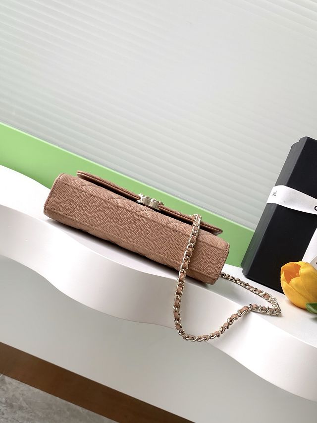 CC original grained calfskin flap phone holder AP3238 apricot