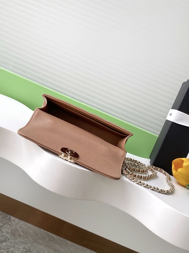 CC original grained calfskin flap phone holder AP3238 apricot