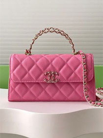 CC original grained calfskin flap phone holder AP3238 hot pink