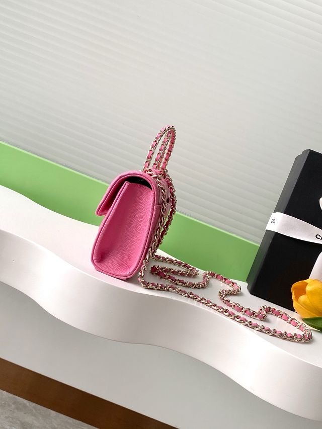 CC original grained calfskin flap phone holder AP3238 hot pink