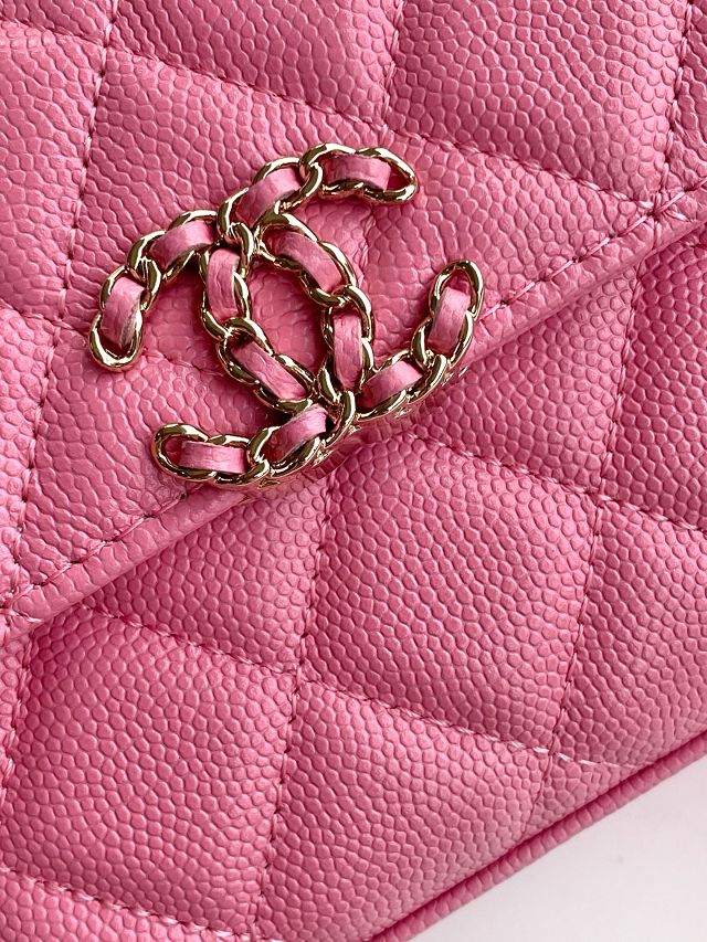 CC original grained calfskin flap phone holder AP3238 hot pink