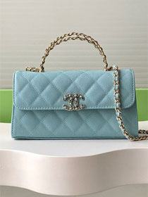 CC original grained calfskin flap phone holder AP3238 light blue