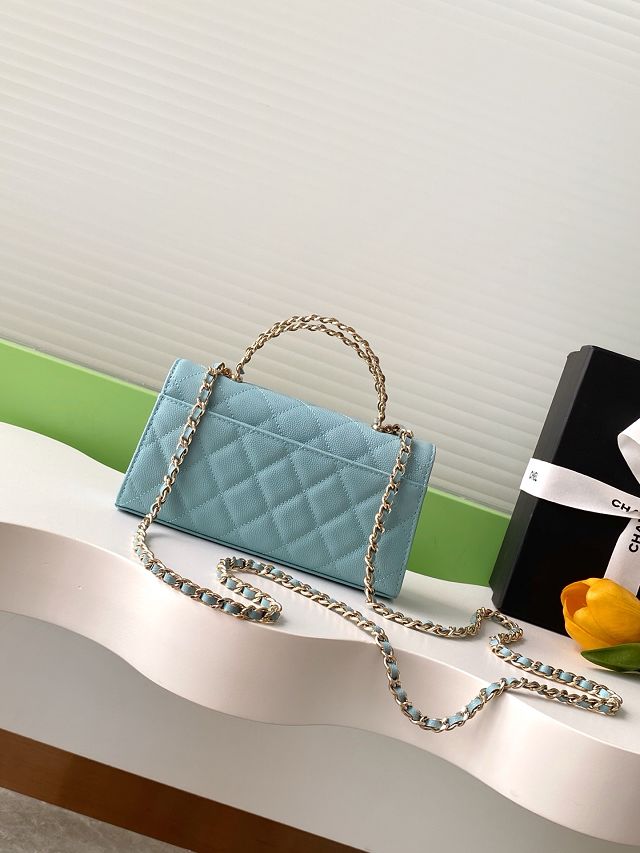 CC original grained calfskin flap phone holder AP3238 light blue