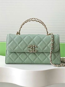 CC original grained calfskin flap phone holder AP3238 light green