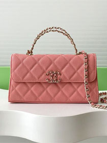 CC original grained calfskin flap phone holder AP3238 light pink