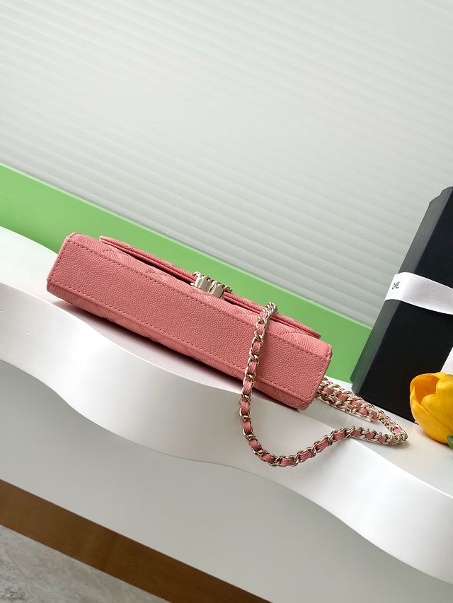 CC original grained calfskin flap phone holder AP3238 light pink