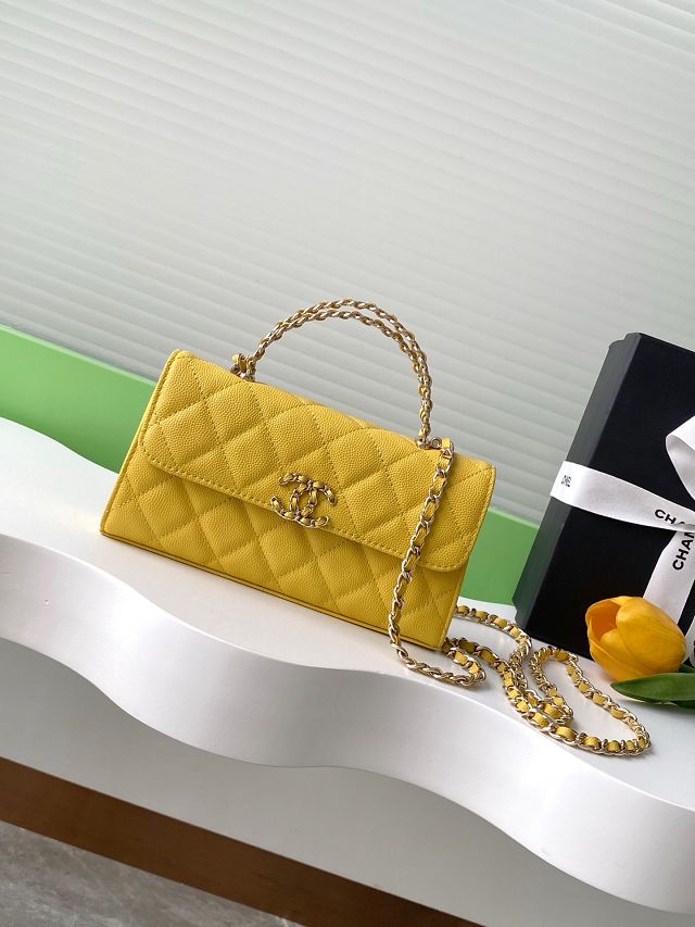 CC original grained calfskin flap phone holder AP3238 yellow