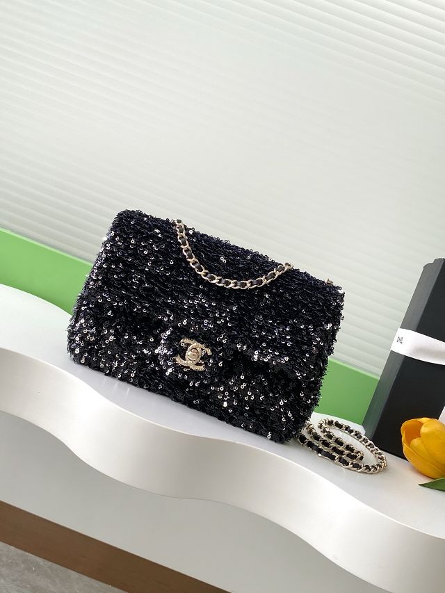 CC original sequins mini flap bag AS4561 black