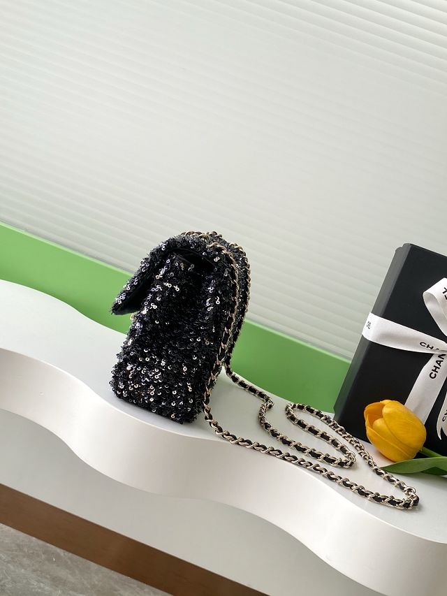 CC original sequins mini flap bag AS4561 black