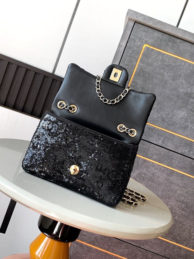 CC original sequins mini flap bag AS4561 black