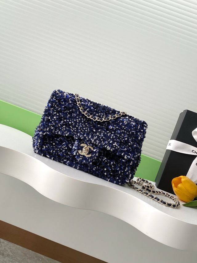 CC original sequins mini flap bag AS4561 dark blue