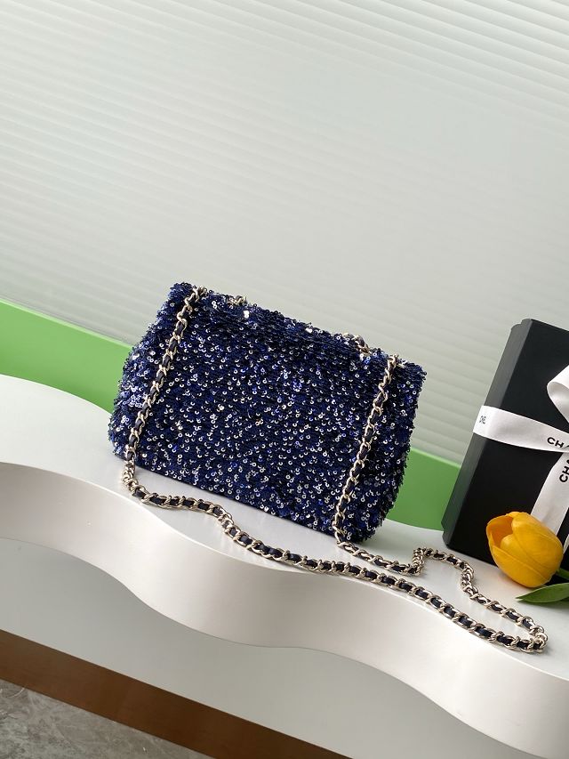 CC original sequins mini flap bag AS4561 dark blue
