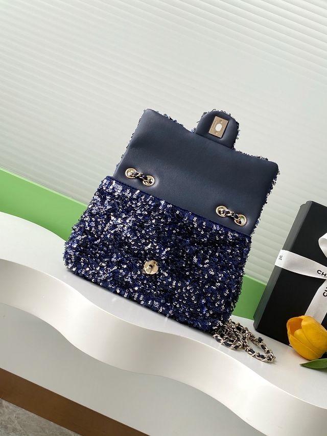 CC original sequins mini flap bag AS4561 dark blue