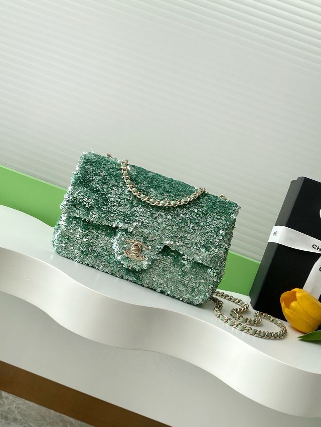 CC original sequins mini flap bag AS4561 green