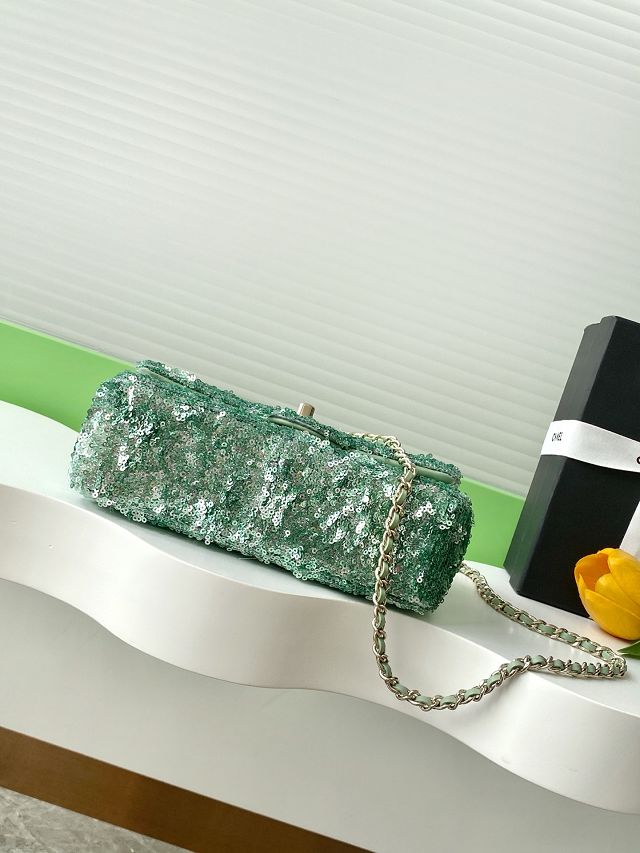 CC original sequins mini flap bag AS4561 green