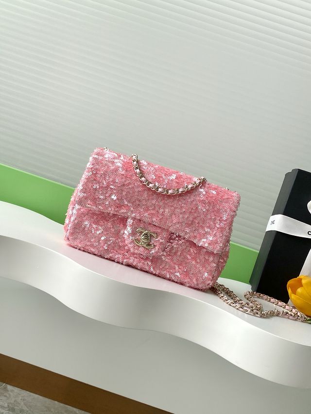 CC original sequins mini flap bag AS4561 pink