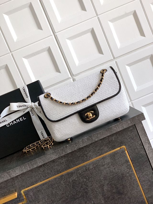 CC original tweed medium flap bag A01112 white