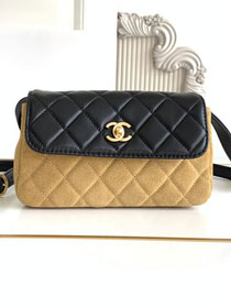 CC original suede calfskin flap phone holder AP4677 beige