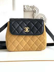 CC original suede calfskin flap phone holder AP4679 beige