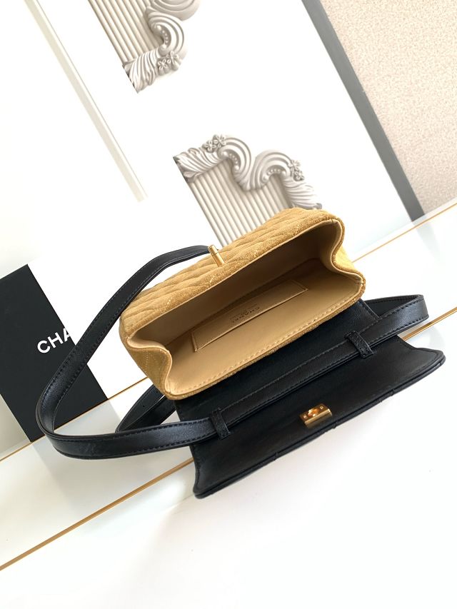 CC original suede calfskin flap phone holder AP4679 beige