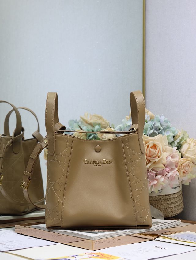 Dior original calfskin medium signature bucket bag M2841 apricot
