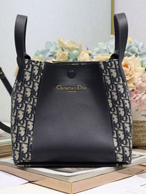 Dior original calfskin medium signature bucket bag M2841 dark blue