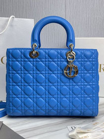 Dior original lambskin large lady dior bag M0566 blue