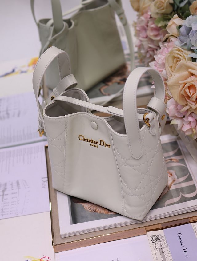 Dior original calfskin small signature bucket bag M2840 off-white