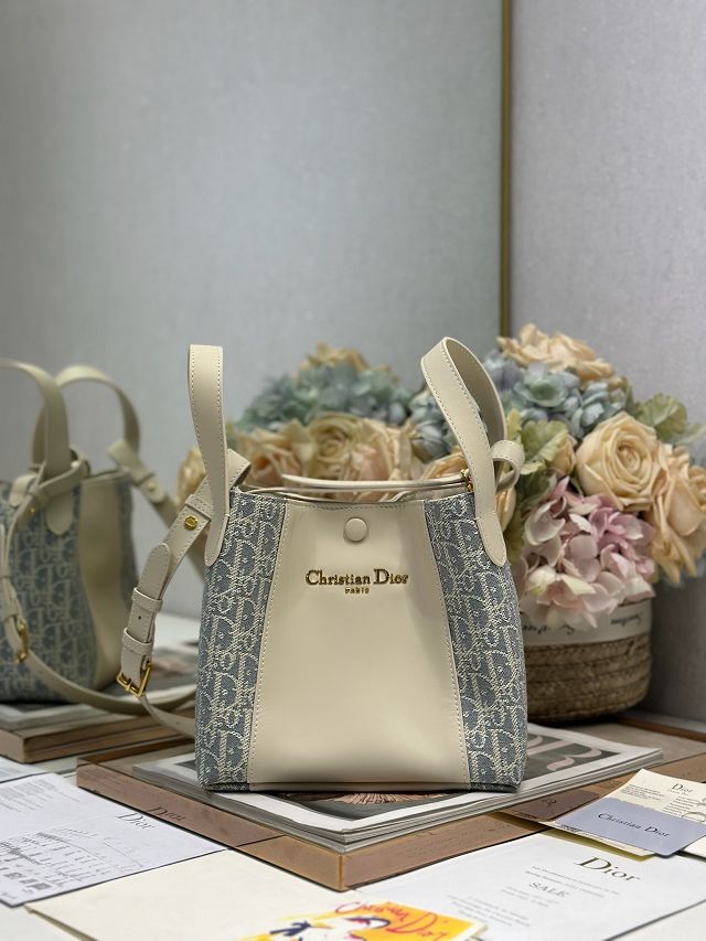 Dior original calfskin&cotton small signature bucket bag M2840 blue