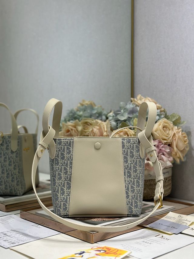 Dior original calfskin&cotton small signature bucket bag M2840 blue