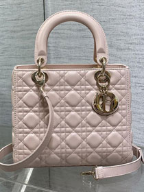 Dior original lambskin medium lady dior bag M0565 light pink