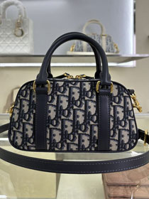 Dior original cotton mini D-vibe bowling bag  S2388 dark blue