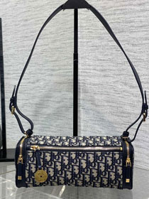Dior original cotton east-west bowling bag S2862 dark blue