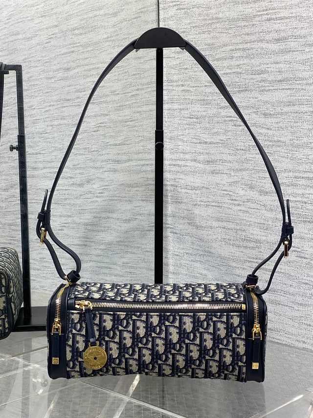 Dior original cotton east-west bowling bag S2862 dark blue