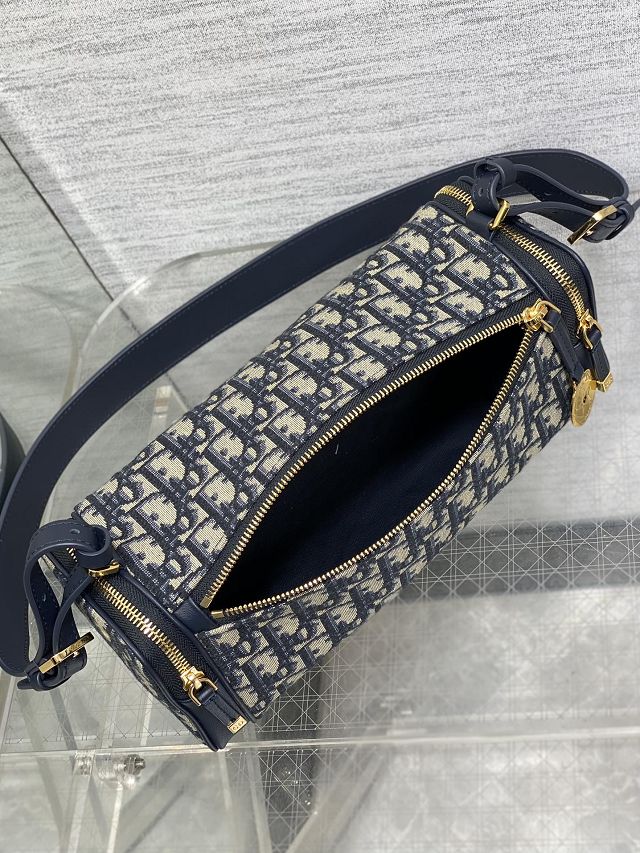 Dior original cotton east-west bowling bag S2862 dark blue