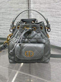 Dior original lambskin mini caro bucket bag M3369 stone grey