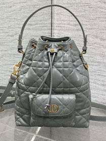 Dior original lambskin small caro bucket bag M3372 stone grey