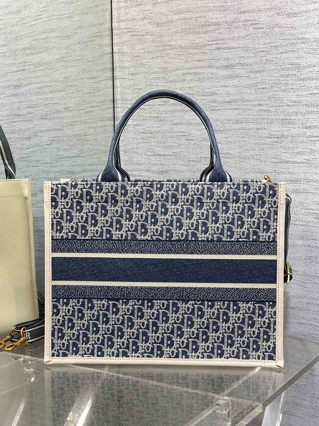 Dior original cotton medium book tote bag M1324 blue
