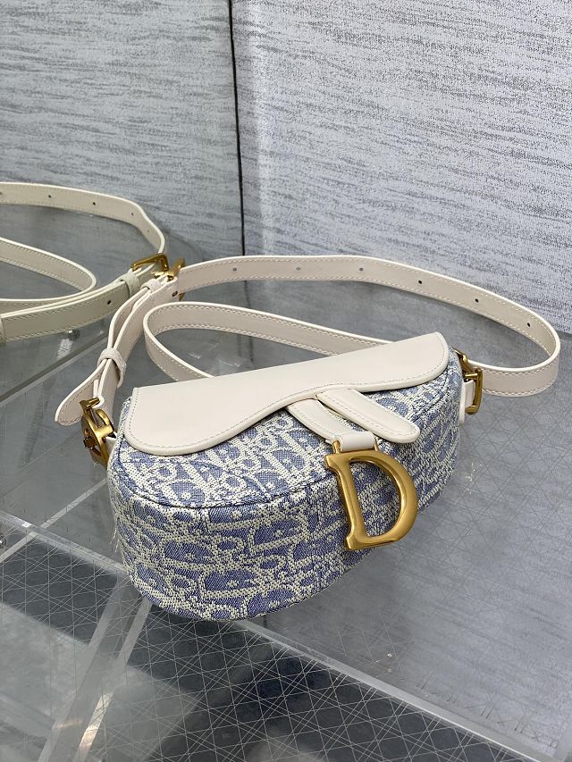 Dior original cotton mini saddle bag M0456 blue