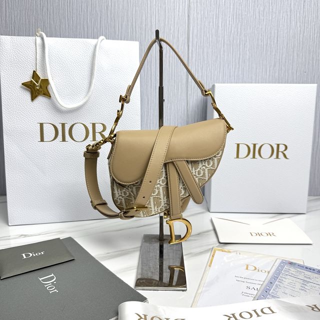 Dior original cotton mini saddle bag M0456 natural