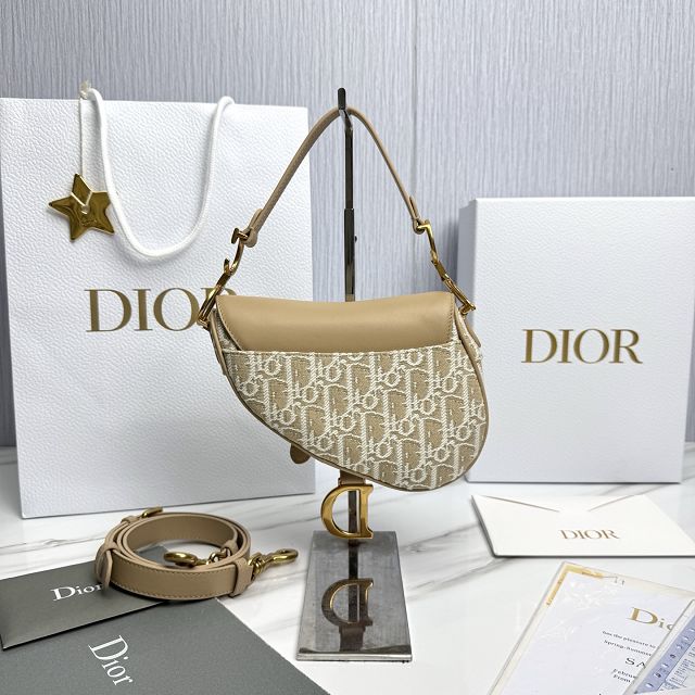 Dior original cotton mini saddle bag M0456 natural
