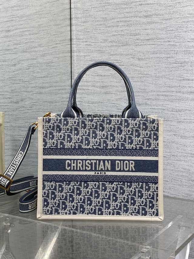 Dior original cotton small book tote bag M1325 blue