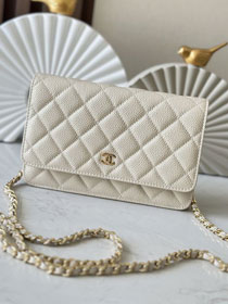 CC original iridescent grained calfskin wallet on chain AP0250 beige