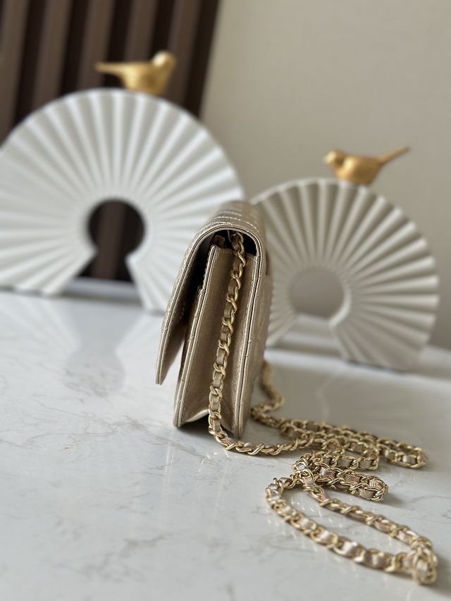 CC original iridescent lambskin wallet on chain AP0250 gold