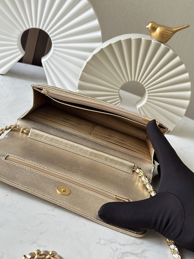 CC original iridescent lambskin wallet on chain AP0250 gold