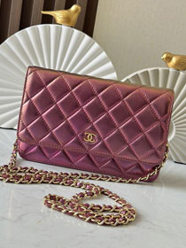 CC original iridescent lambskin wallet on chain AP0250 purple