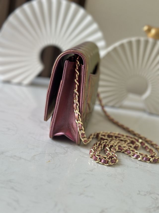 CC original iridescent lambskin wallet on chain AP0250 purple